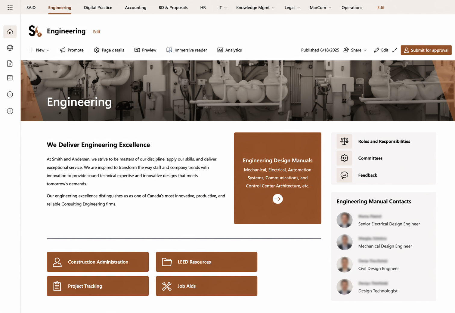 Smith and Andersen Engineering Intranet Homepage