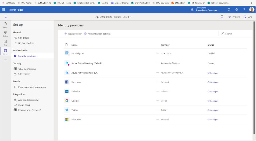 Power Pages IdPs Power Pages IdPs