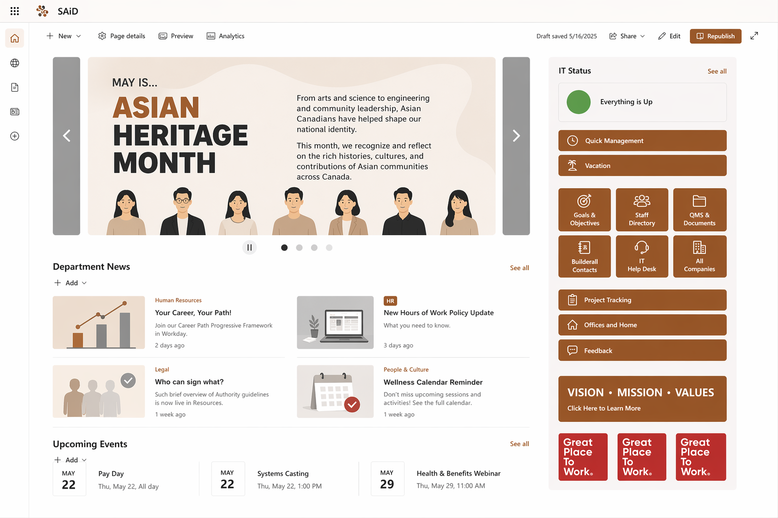 Smith and Andersen SharePoint Intranet Homepage